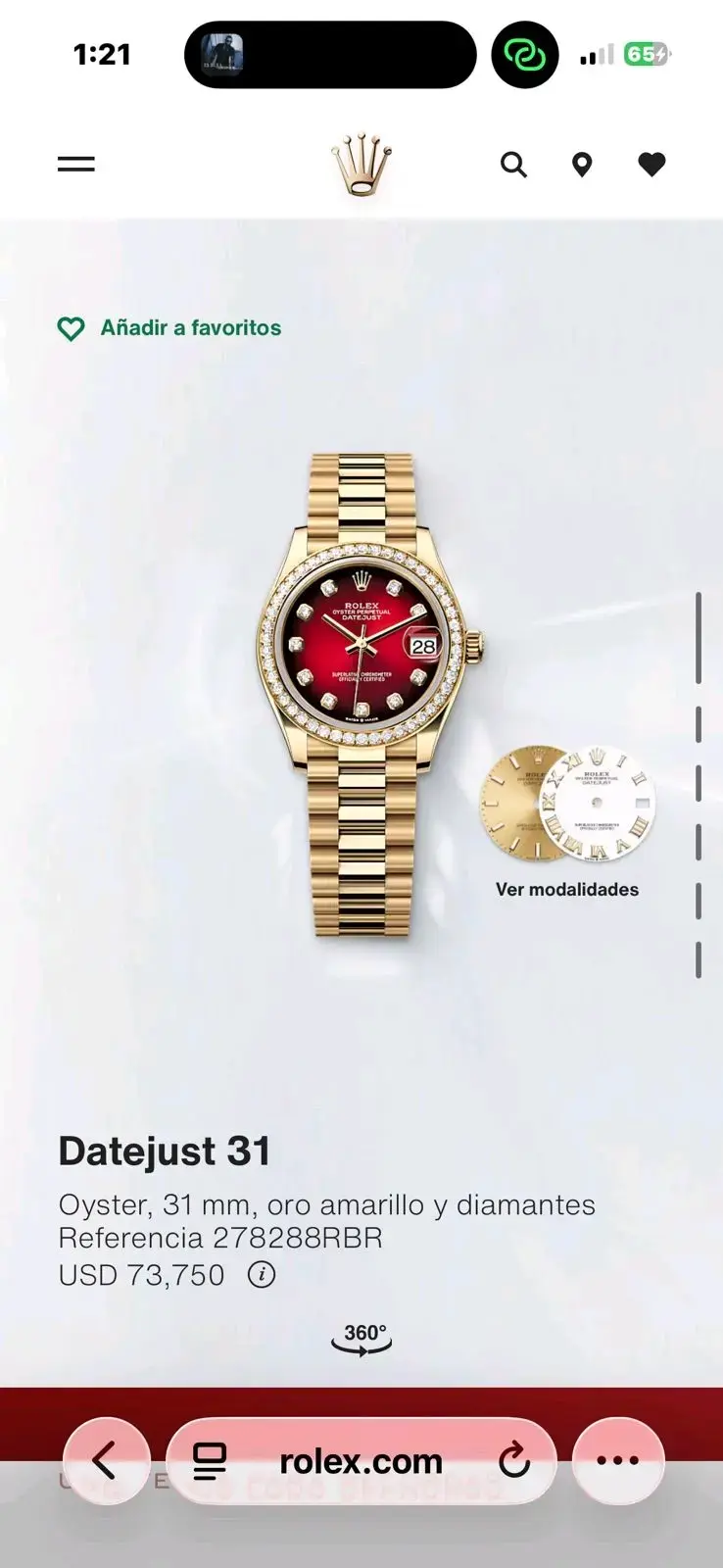 Reloj Datejust 31 Oro y Diamantes