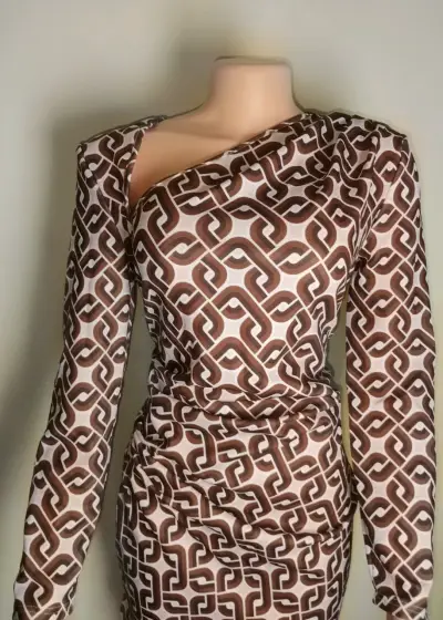 Vestido asimétrico estampado marrón - miniatura 1