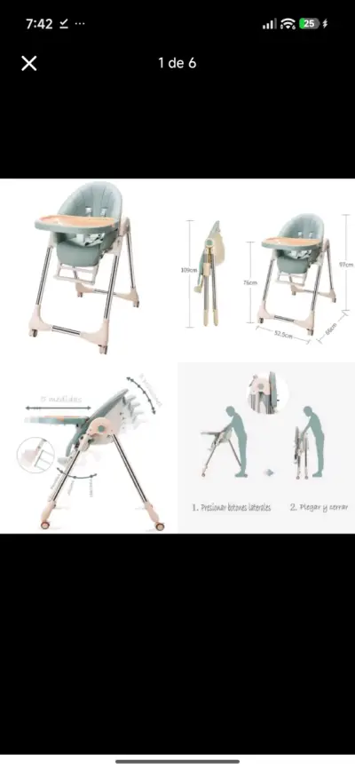 Silla de comer plegable verde - miniatura 2
