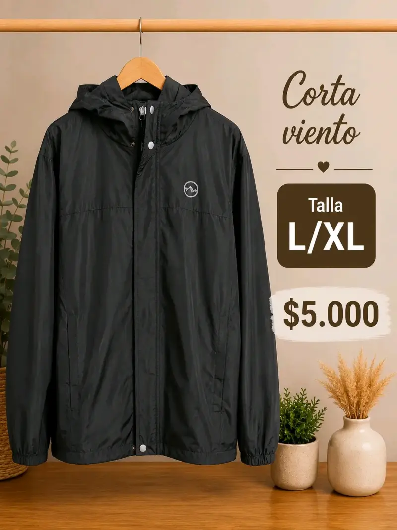 Corta viento negro con capucha