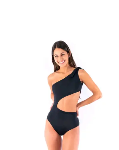 Traje de baño negro asimétrico - miniatura 4