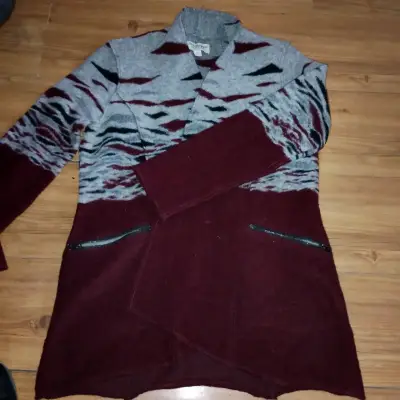 Chaqueta de lana burdeos y gris - miniatura 1