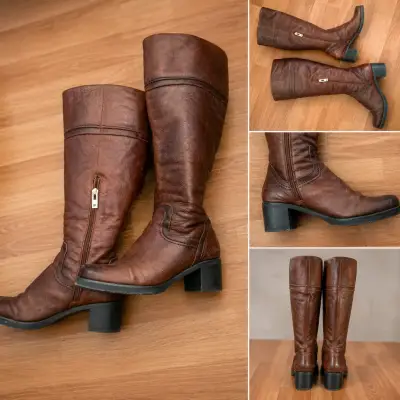Botas largas de cuero marrón - miniatura 2