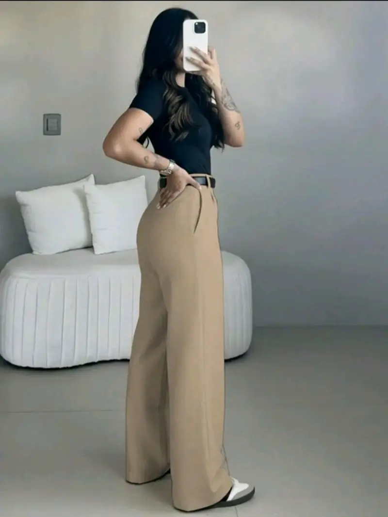 Pantalones beige de tiro alto - 3