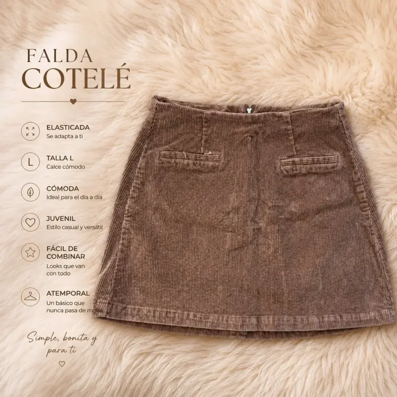 Falda cotele marrón elástica - 1