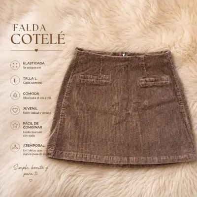 Falda cotele marrón elástica - miniatura 1
