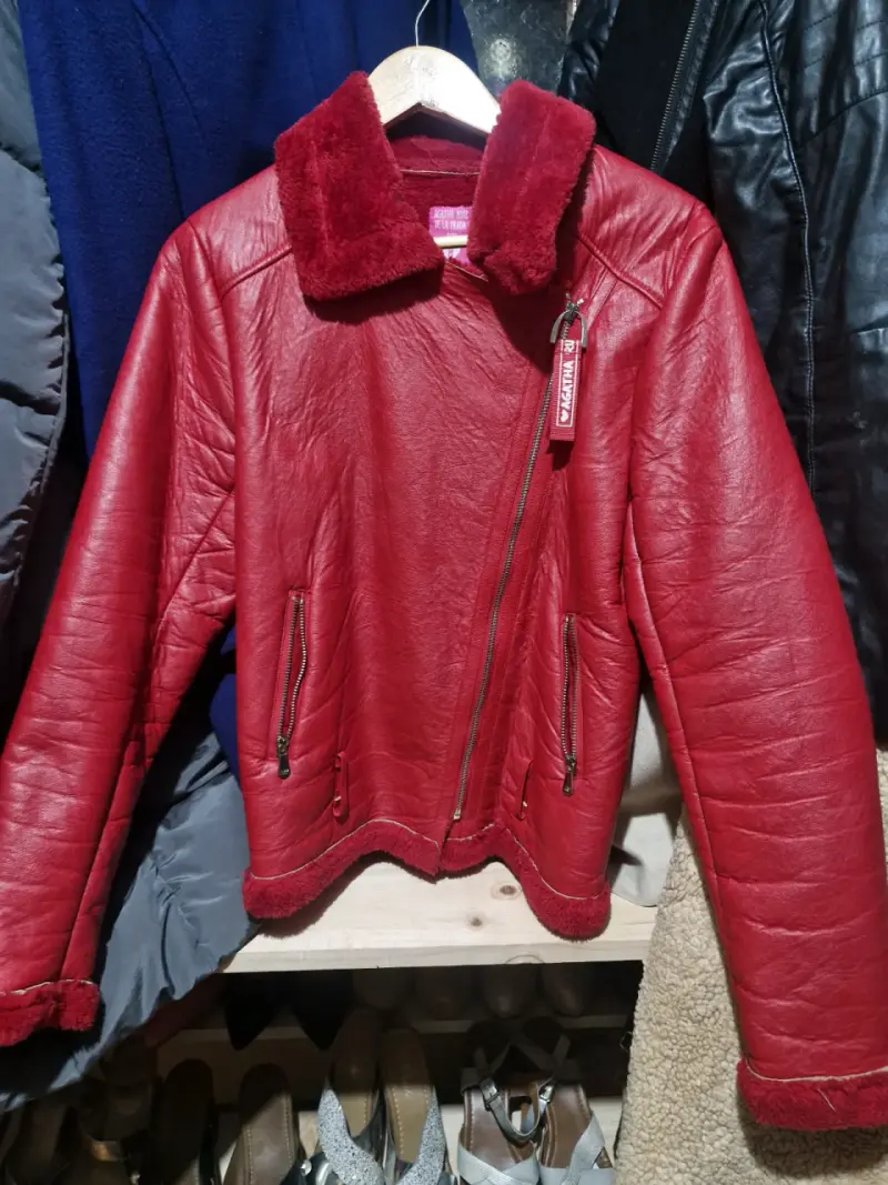 Chaqueta de cuero roja con forro - 1
