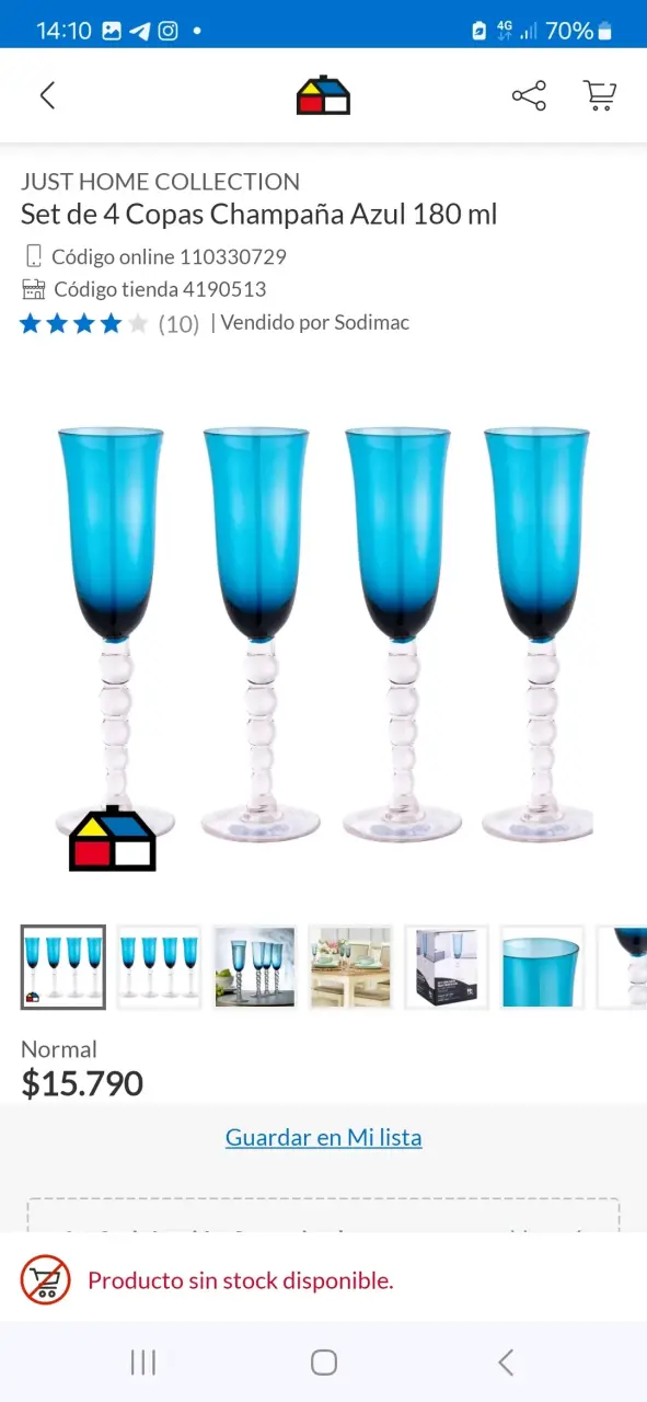 Set de 4 copas champaña azul