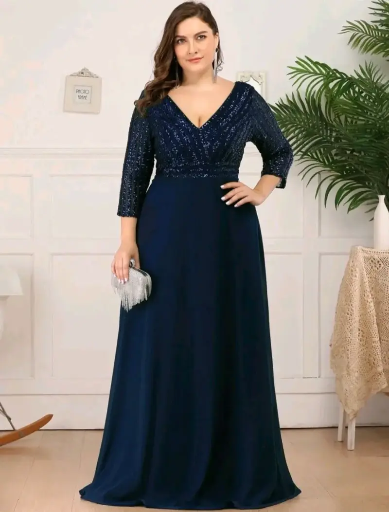 Vestido largo azul con lentejuelas - 1