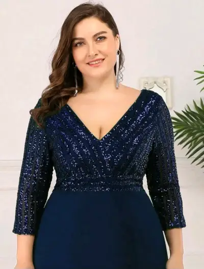 Vestido largo azul con lentejuelas - miniatura 2