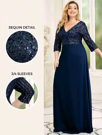 Vestido largo azul con lentejuelas - miniatura 3