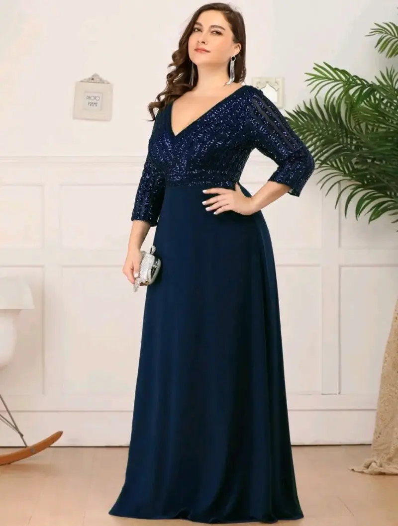 Vestido largo azul con lentejuelas - 5