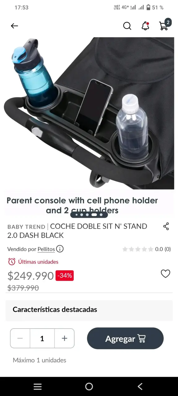 Coche para bebé plegable negro - 2
