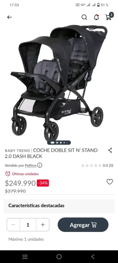 Coche para bebé plegable negro - miniatura 5