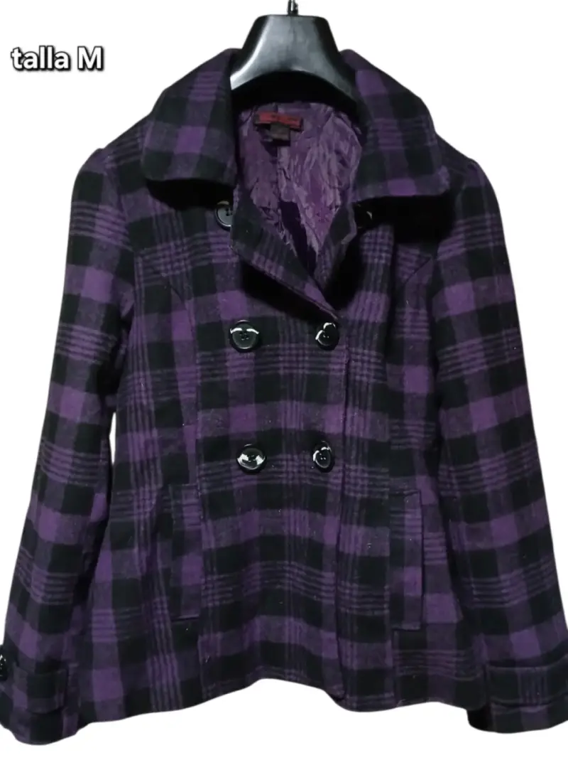 Abrigo cuadros morado y negro - 1