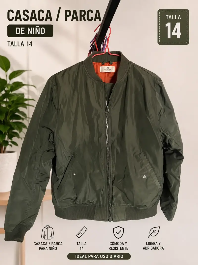 Casaca parka niño verde talla 14