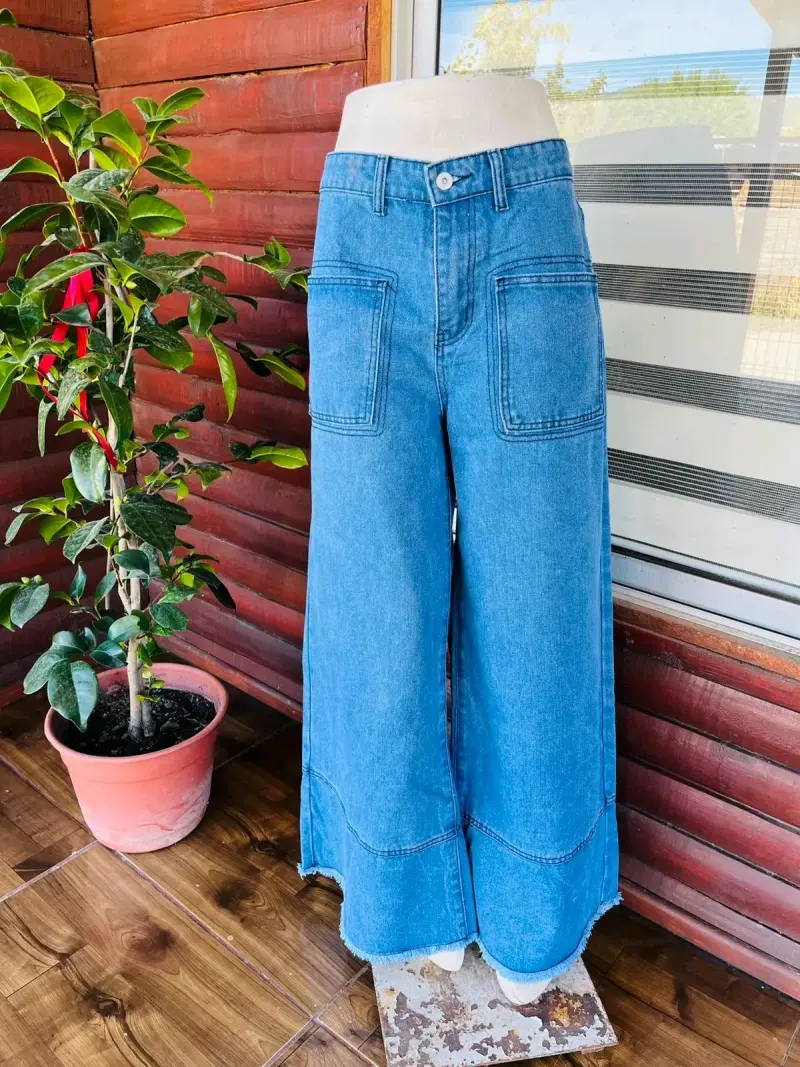 Jeans anchos de mezclilla azul - 1