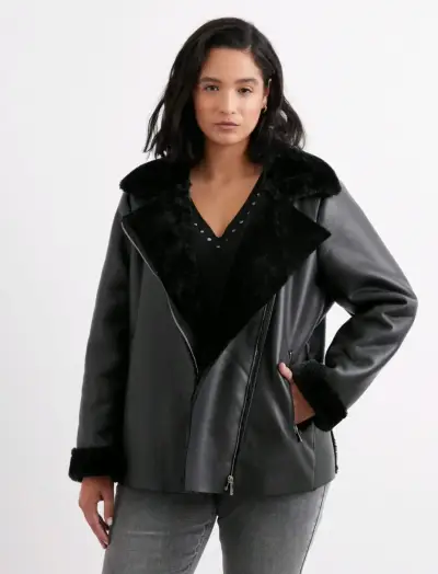 Chaqueta negra con forro de piel - miniatura 1