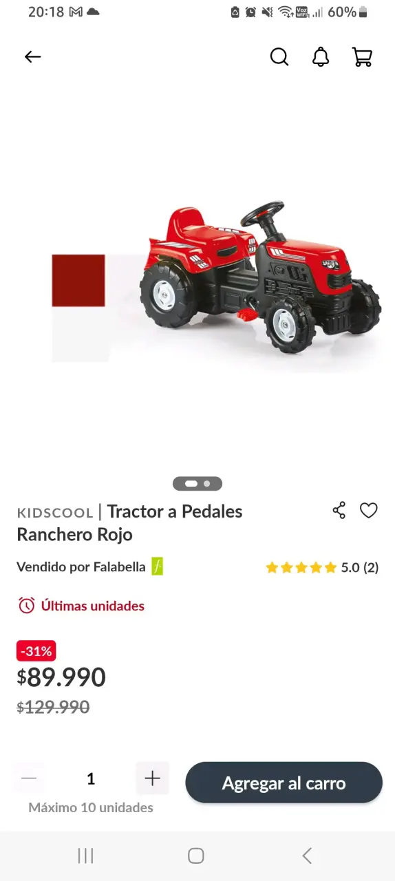 Tractor a pedales rojo