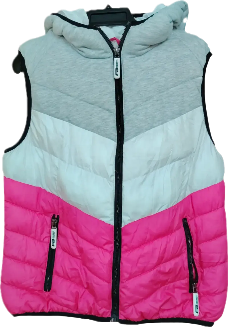 Chaleco acolchado gris y rosa