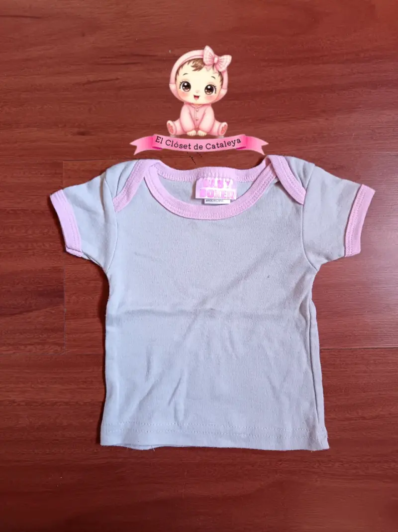Polera bebé gris y rosada