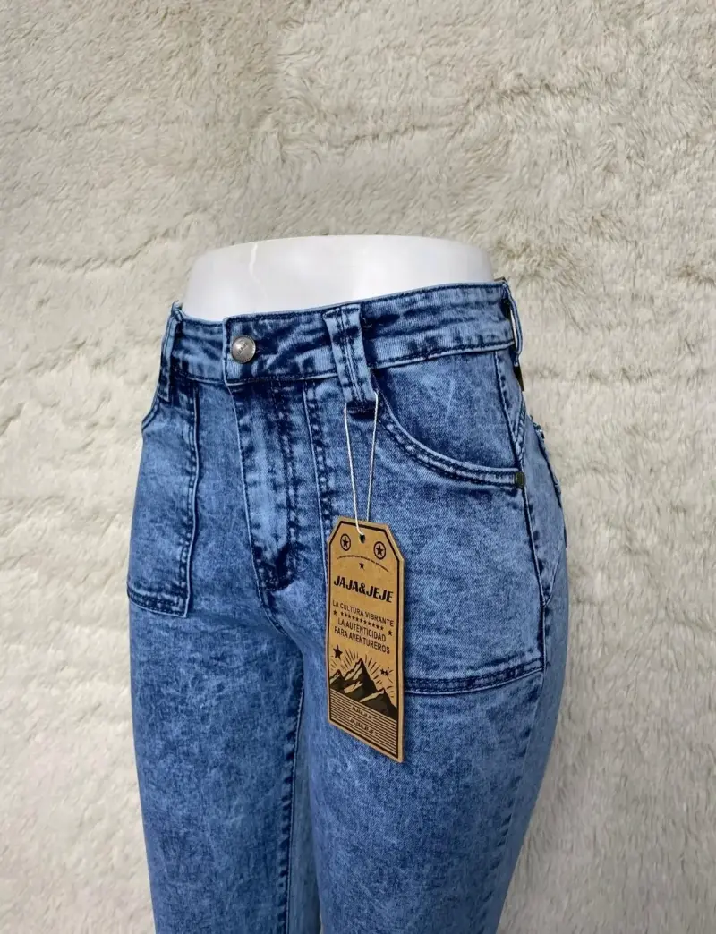 Jeans azul lavados mujer - 1