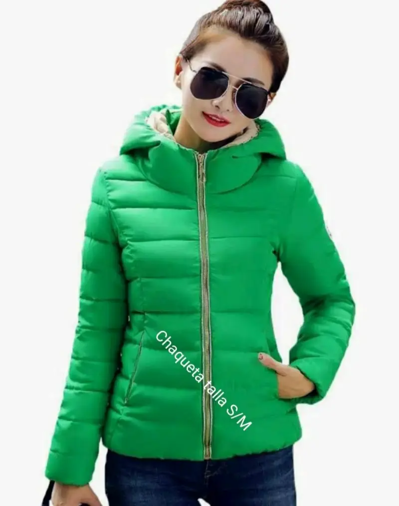 Chaqueta talla S/M verde ajustada con capucha - 3