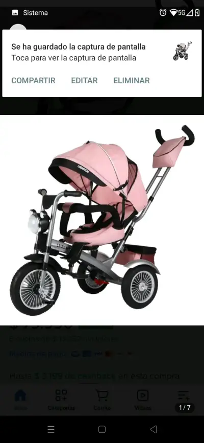 Triciclo para bebé rosa - miniatura 2