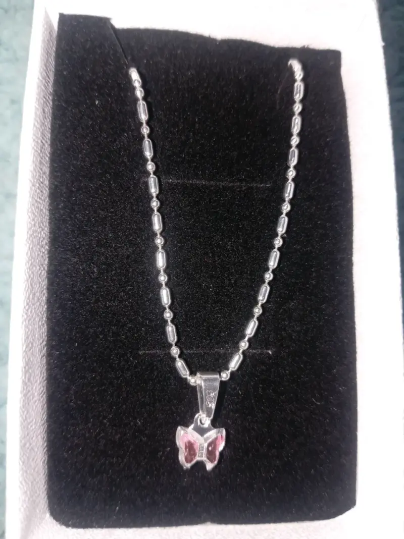 Collar de mariposa plata y rosa