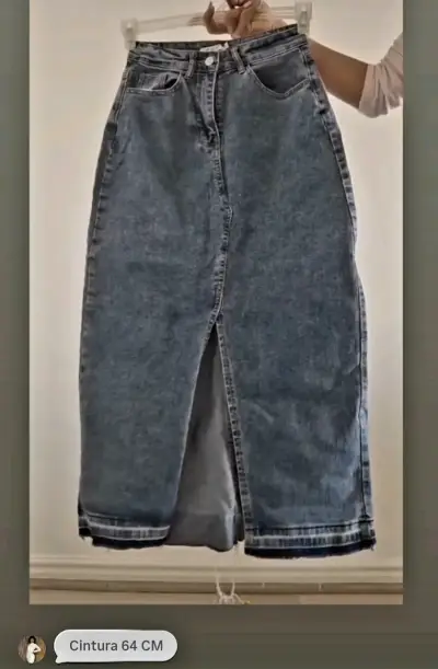 Falda midi denim azul - miniatura 1