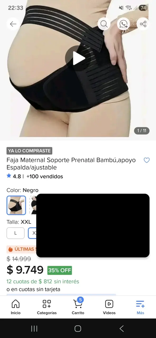 Faja Maternidad Prenatal Negro