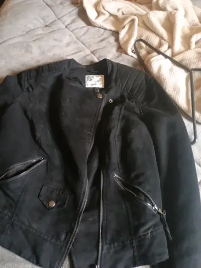 Chaqueta de cuero negra biker - miniatura 3