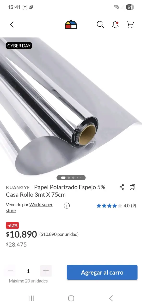 Rollo Papel Polarizado Espejo 3m