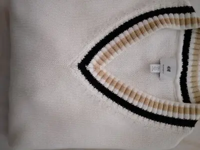 Suéter blanco de algodón con rayas - miniatura 2