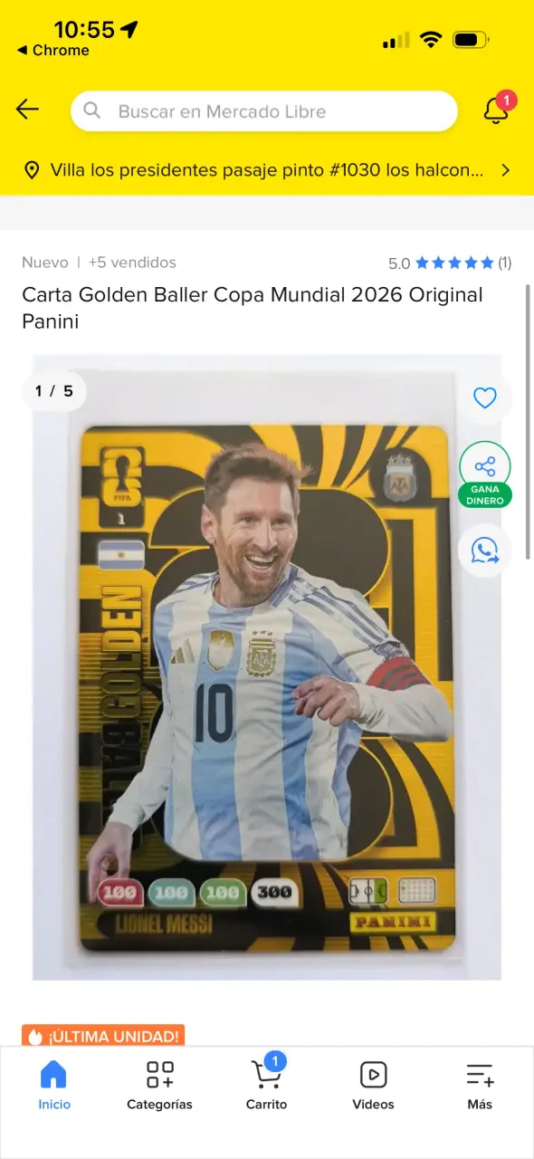 Carta Panini MESSI Golden Baller 2026