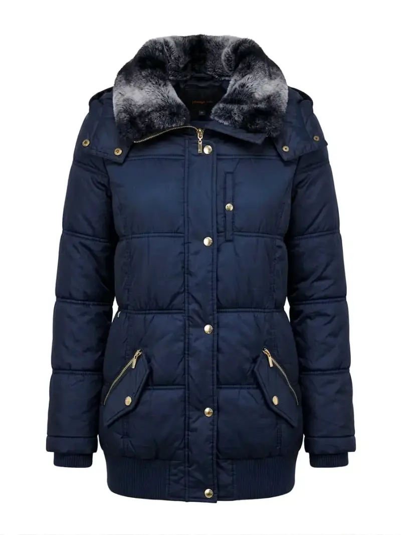 Chaqueta azul con cuello de piel - 1