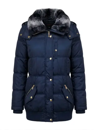 Chaqueta azul con cuello de piel - miniatura 1