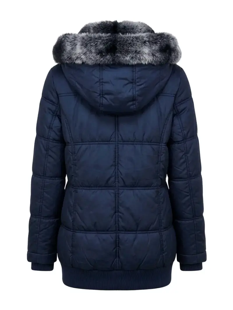 Chaqueta azul con cuello de piel - 2