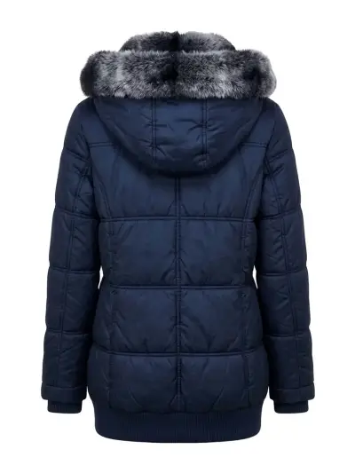 Chaqueta azul con cuello de piel - miniatura 2
