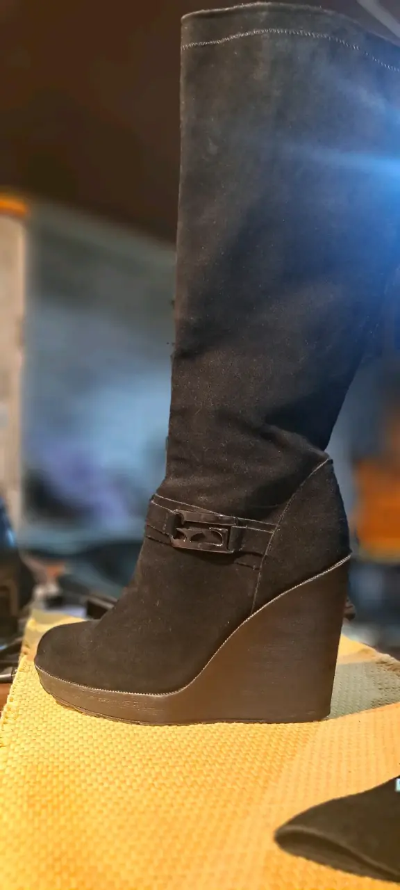 Botas negras de cuero y tela - 4