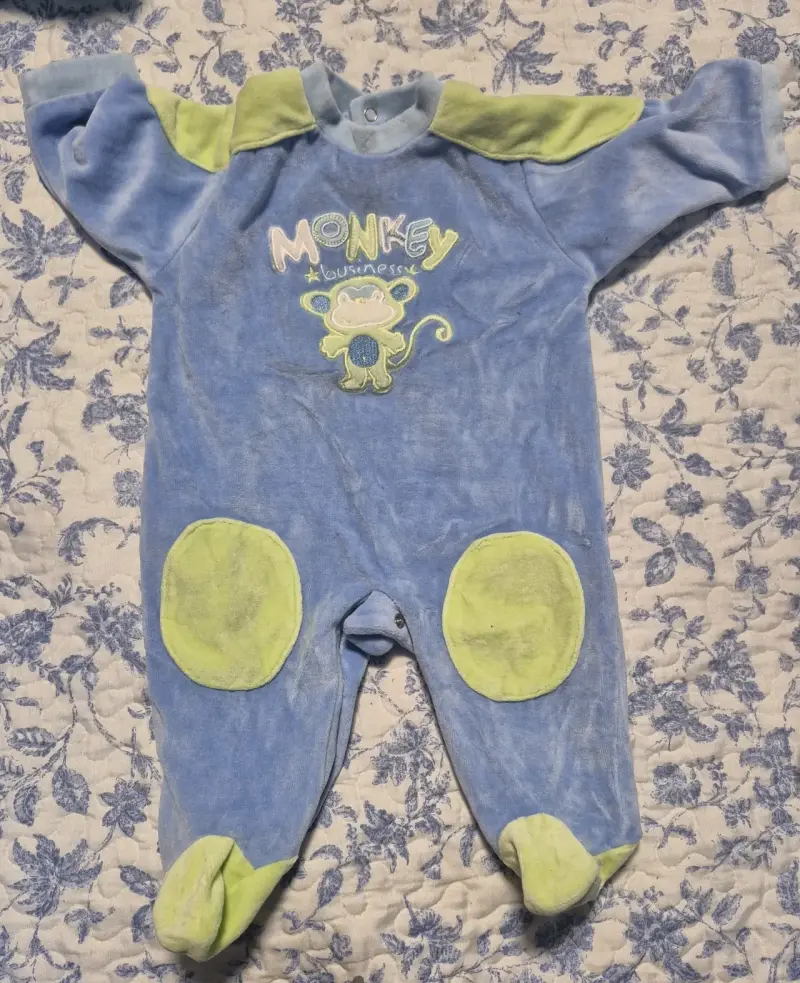 Pijama bebé azul con dibujo de mono - 2
