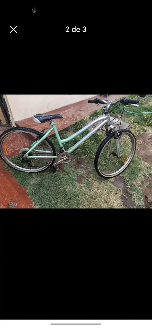 Bicicleta de montaña verde y plata - 1