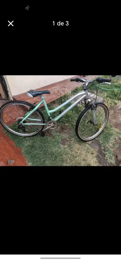 Bicicleta de montaña verde y plata - miniatura 3