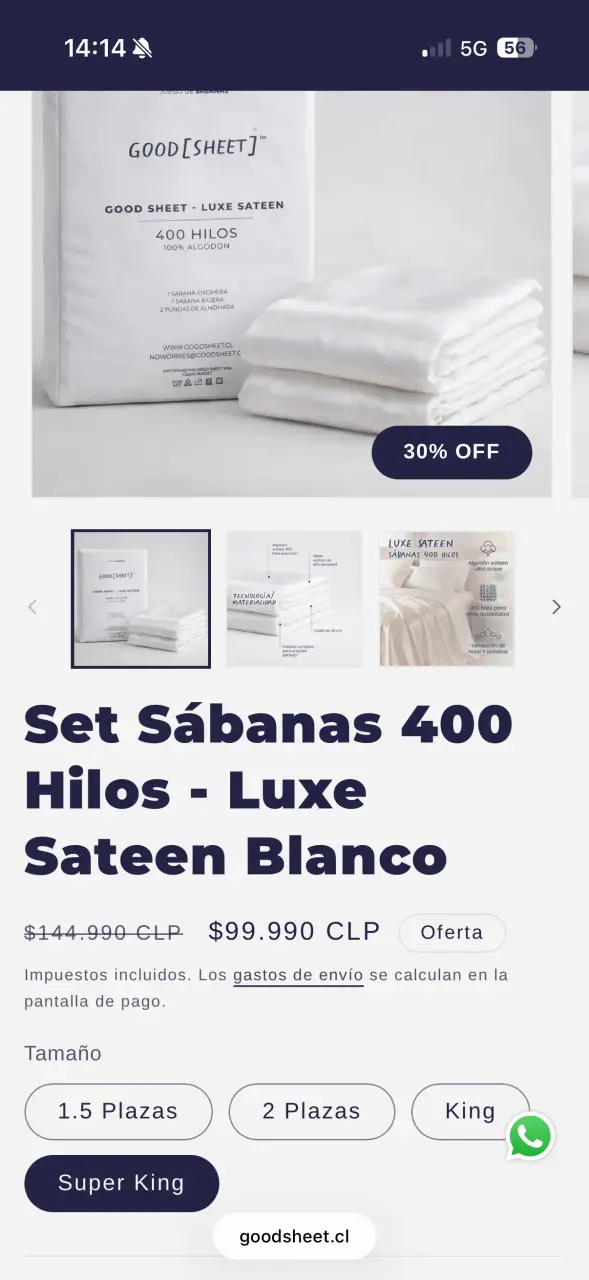 Set Sábanas 400 Hilos Blanco