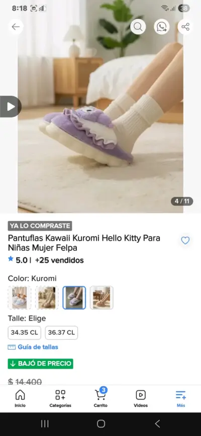 Pantuflas Kawaii Kuromi Lilas - miniatura 1