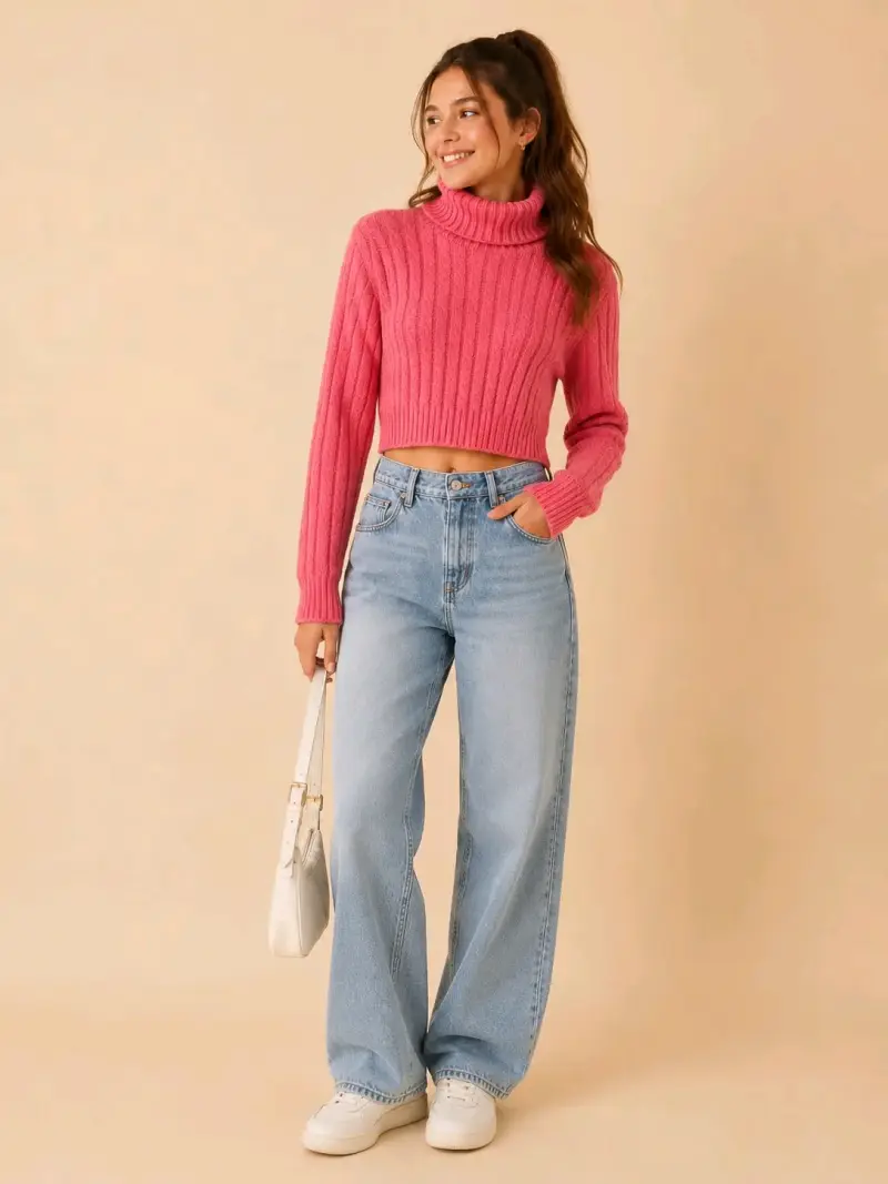 Sweater rosado cuello alto XS - 1