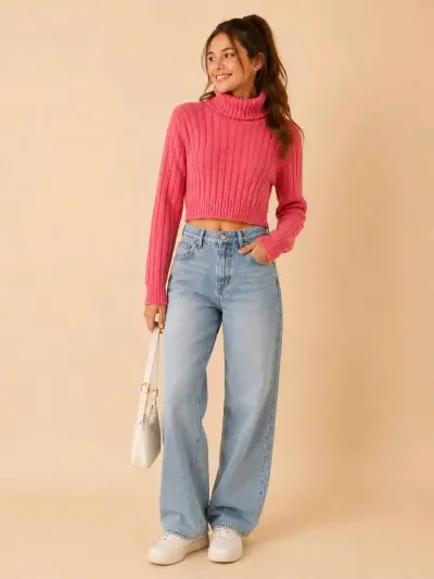 Sweater rosado cuello alto XS - miniatura 1