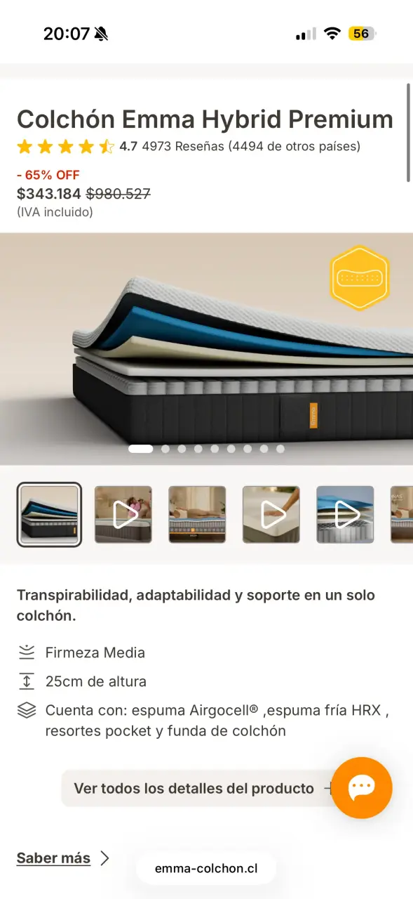 Colchón Emma Hybrid Premium KING
