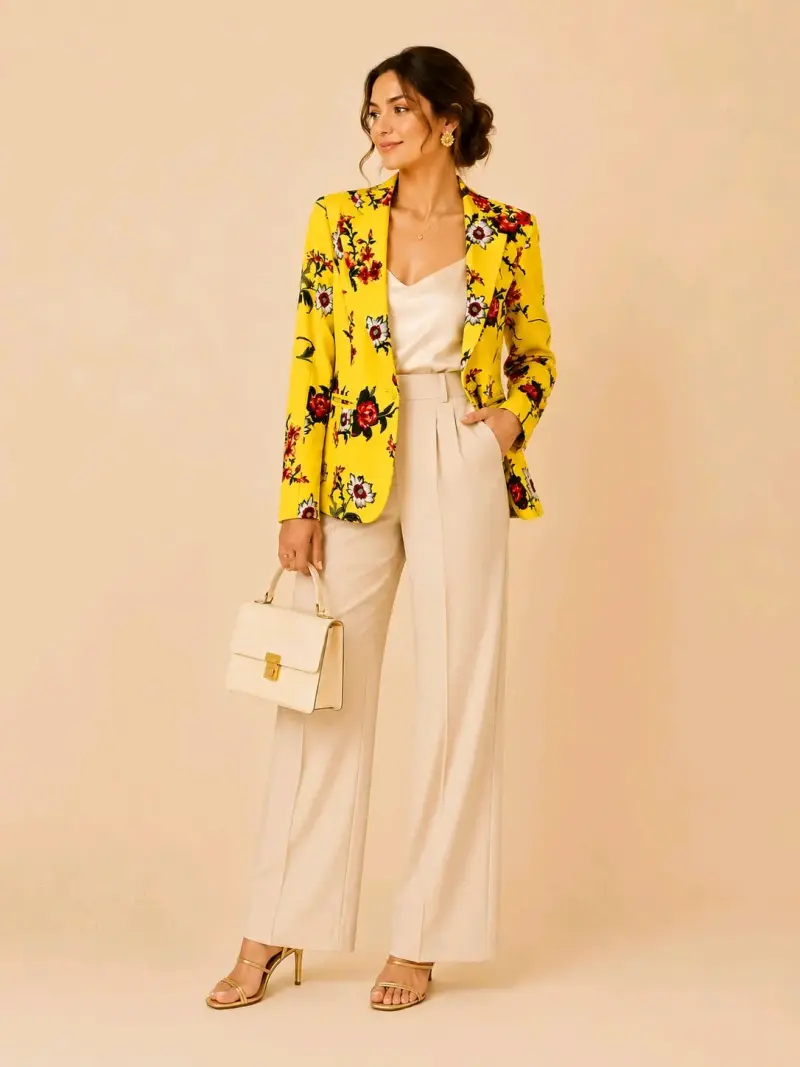 Blazer amarillo floral Talla M - 1