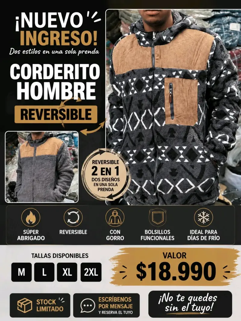 Chaqueta reversible corderito hombre - 1